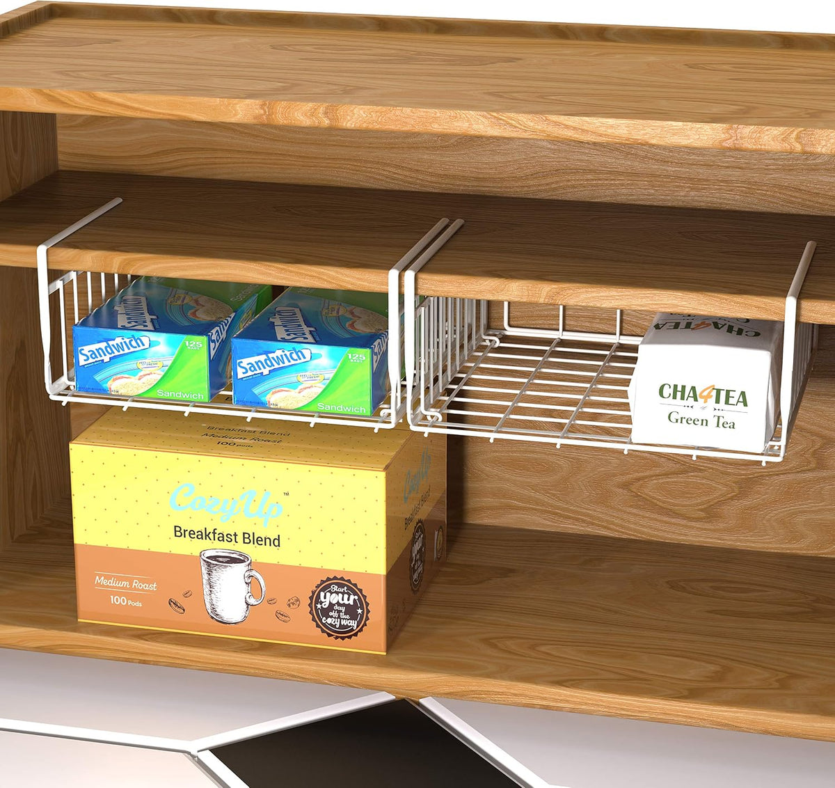 Simple Houseware 2-Pack Under Shelf Wire Metal Basket Shelf, White