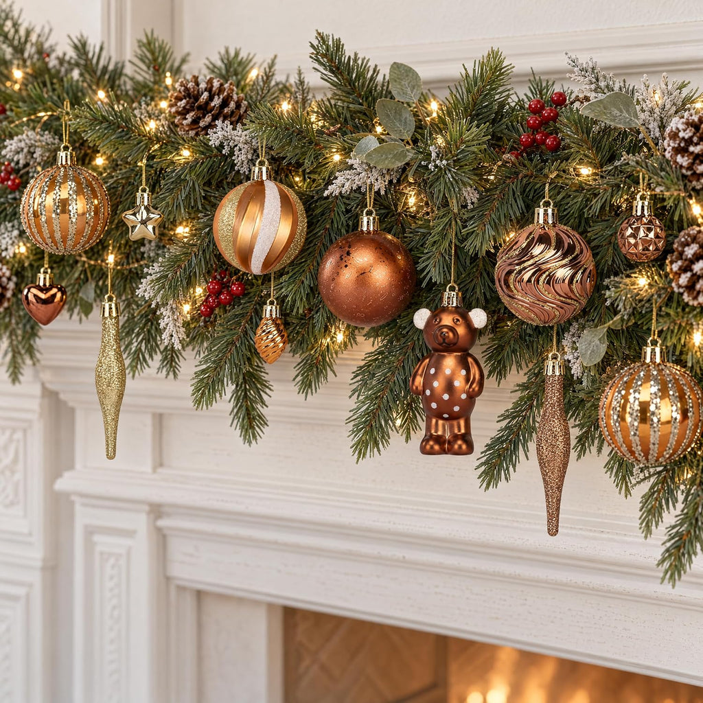 46PCS Christmas Ornament Set, Bronze Hanging Decorations