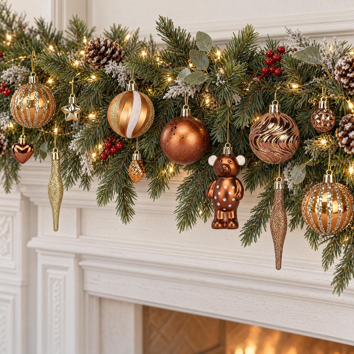 46PCS Christmas Ornament Set, Bronze Hanging Decorations