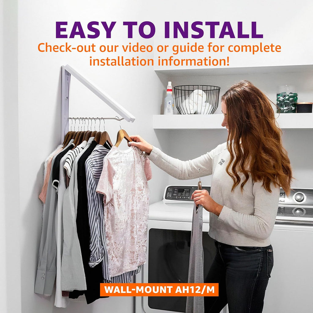 InstaHanger Retractable Laundry Room Rack, ABS Plastic, Steel Rod, 1 Pack