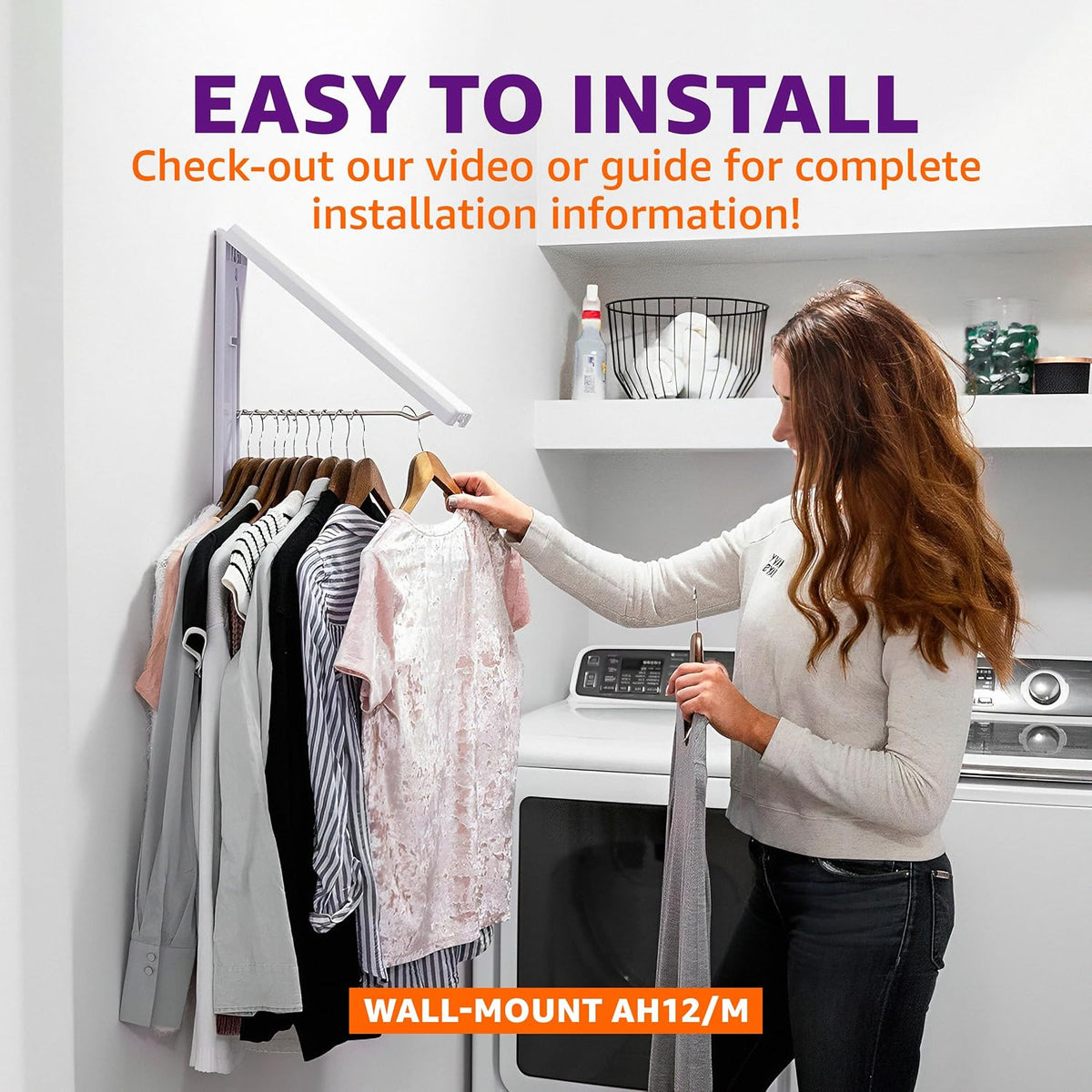InstaHanger Retractable Laundry Room Rack, ABS Plastic, Steel Rod, 1 Pack