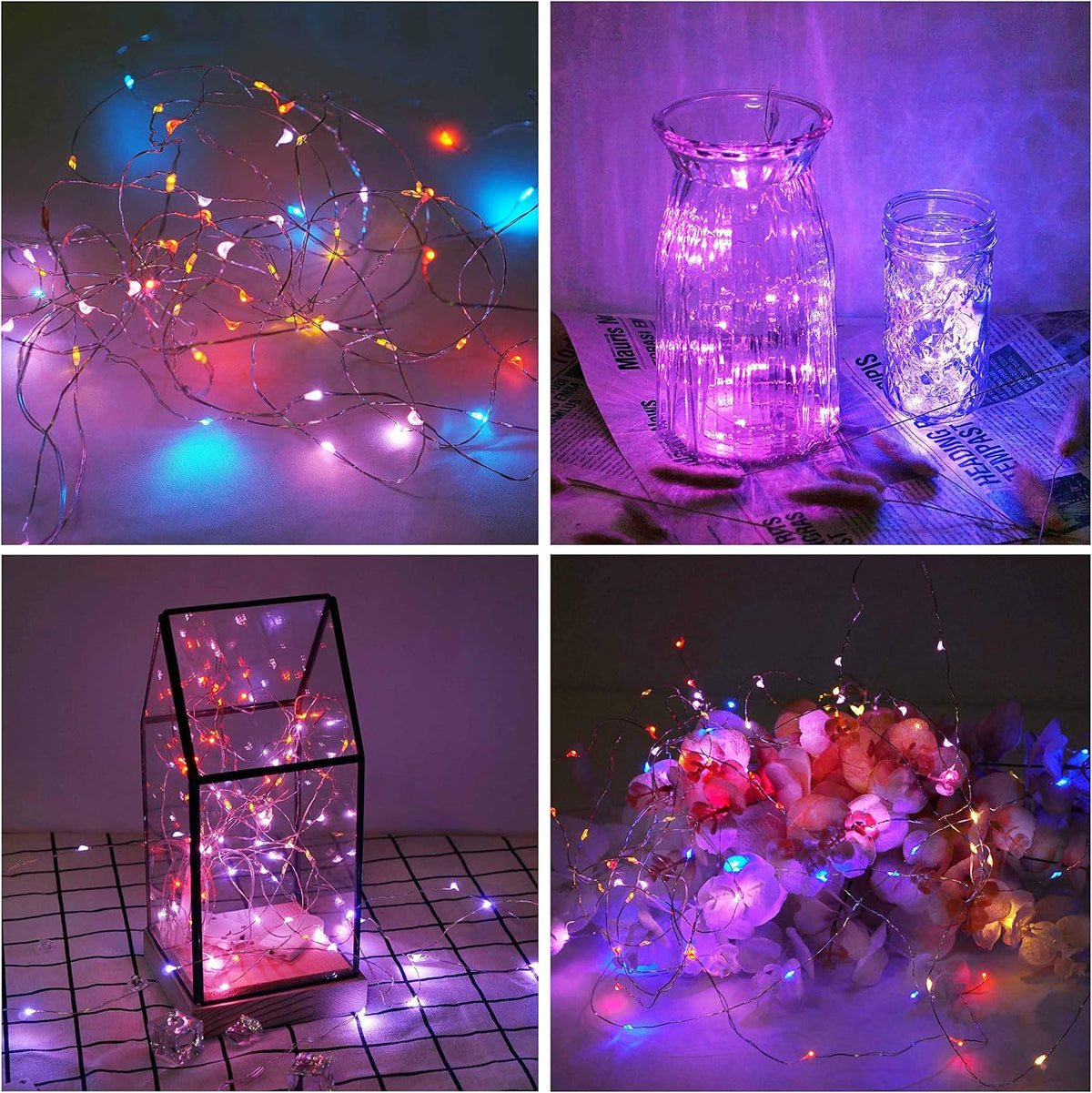 20 Pack Fairy Lights Battery Operated, 20 LED String Lights Mason Jar Lights, Waterproof Copper Wire Mini Lights String Firefly Light for Wedding, Table, Party, Christmas Decor (8 Colors)