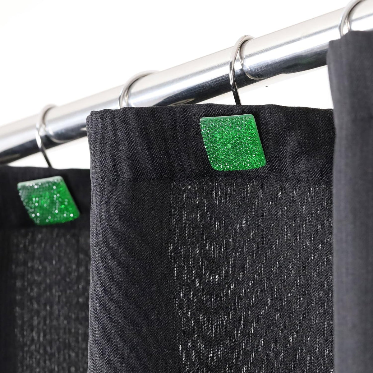 Green Bling Shower Curtain Hooks: Christmas Bathroom Curtain Rings, 12Pcs