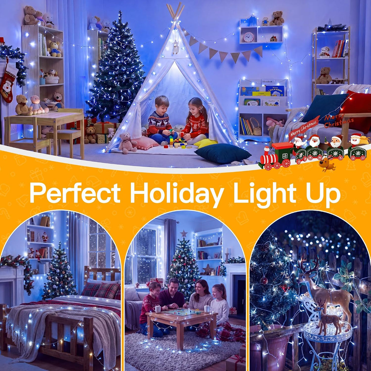 Ollny 100 LED Christmas Lights 33FT, Blue & White Connectable Fairy Lights