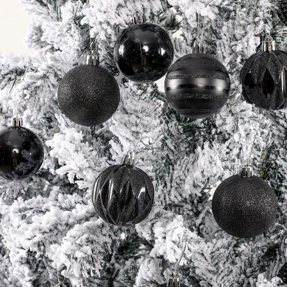 Sattiyrch Christmas Ball Ornaments 30ct, 60mm/2.36" Shatterproof Plastic Decorative Xmas Balls Ornaments Set (Black)