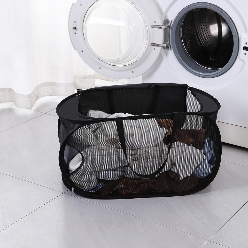 4 Pcs Mesh Popup Laundry Hamper, Opening Laundry Basket,Popup Laundry Basket with Durable Handles,Foldable Pop-up Mesh Hamper Dirty Clothes Basket for Clothes & Laundry-Home Organization