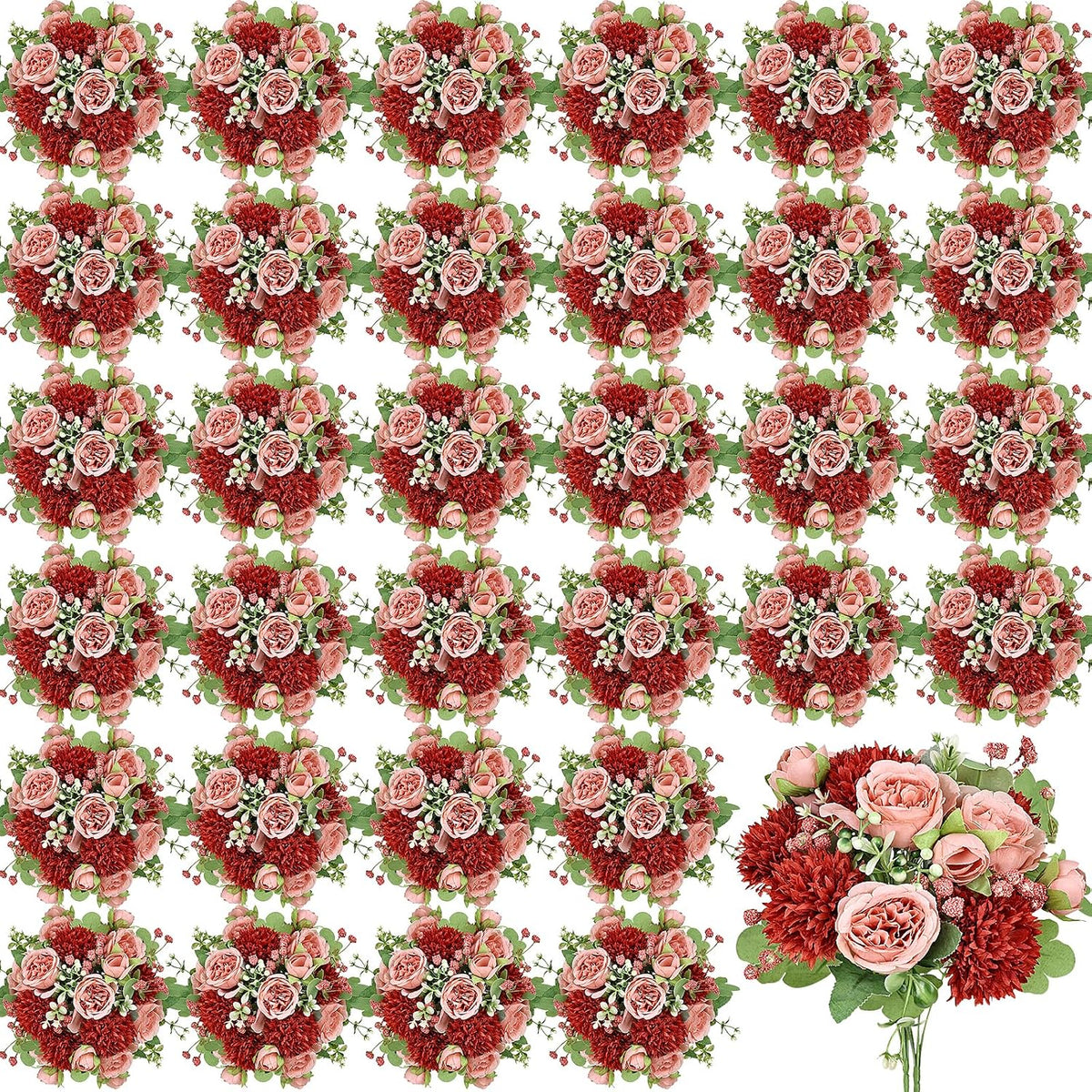 32 Pcs Peonies Artificial Flowers Bundles - Terracotta