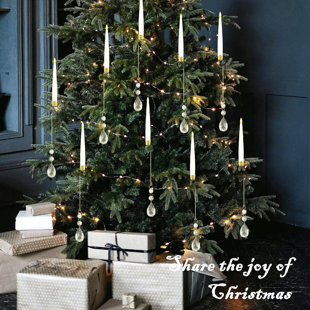 JOIONE Christmas Tree Candles, 10 Pcs Crystal Water Drop Tree Hanging Decor