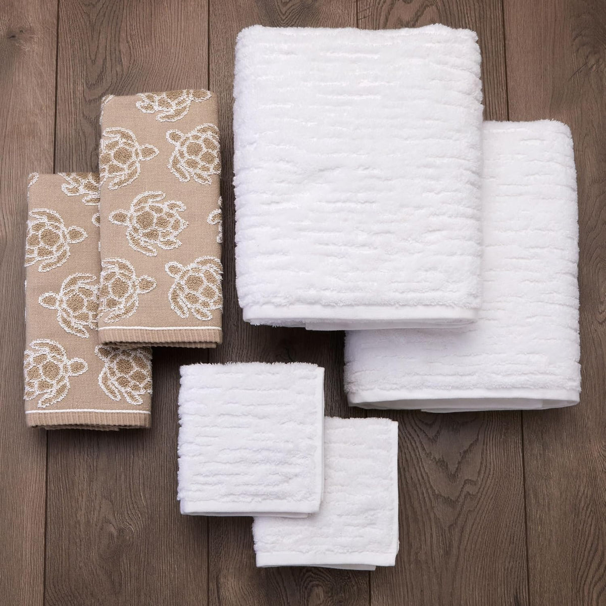 SKL Home CloudSoft/Turtle Sculpted Bath Towel Set-6pc, Coastal, White/Taupe