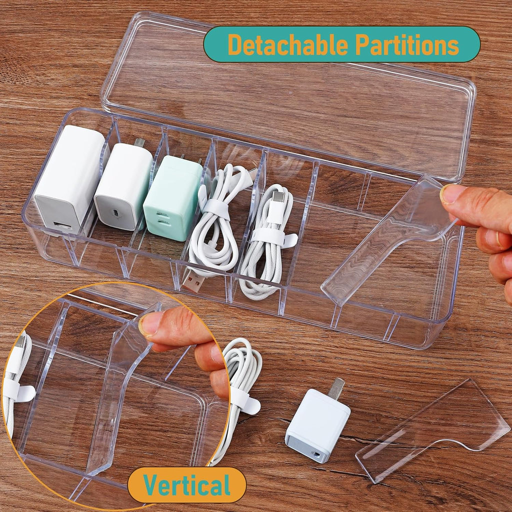 8 Pack Cable Organizer Boxes with Lid, Cord Storage Boxes, Clear