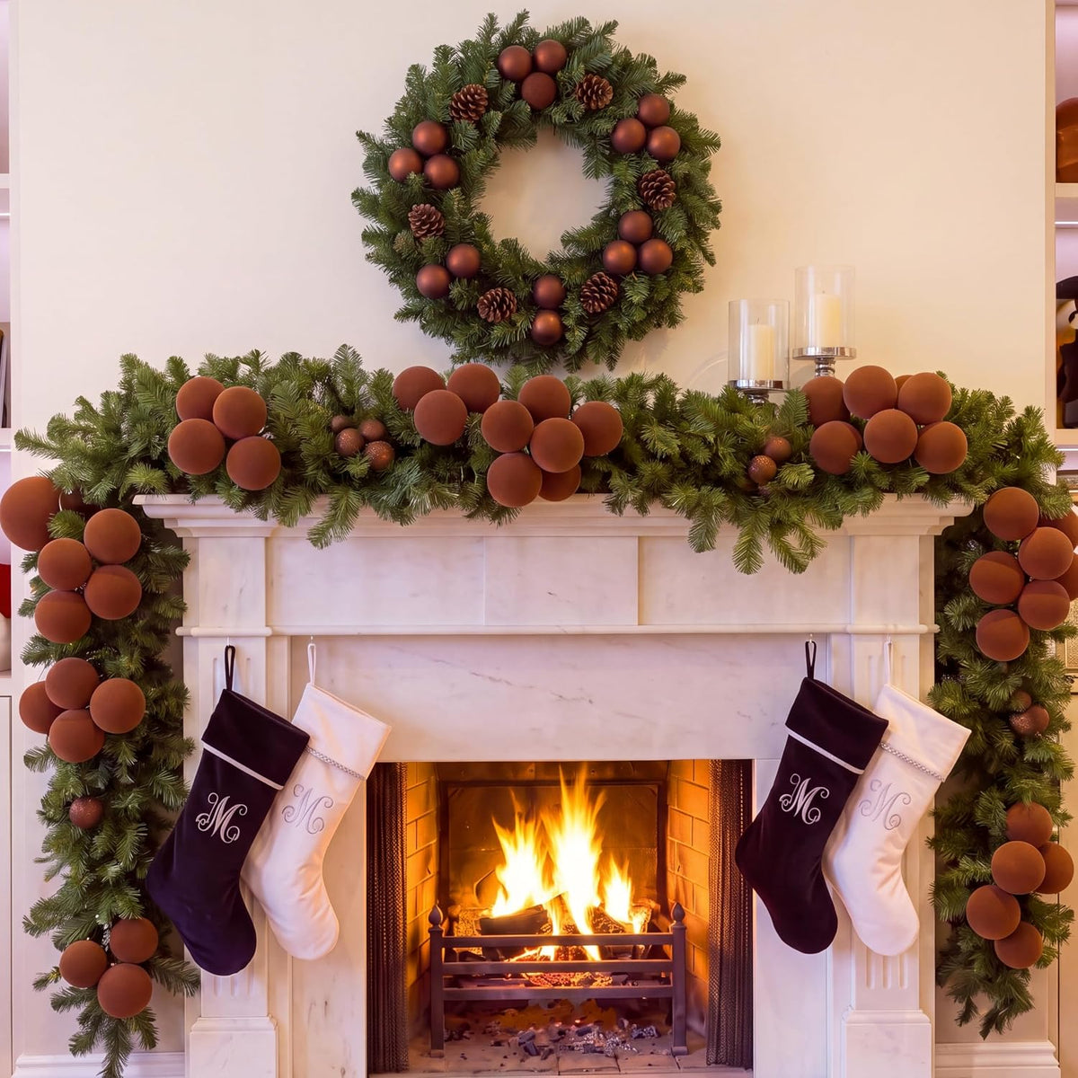 Roowest 4 Sets Large Brown Velvet Christmas Ball Clusters Ornaments Decor