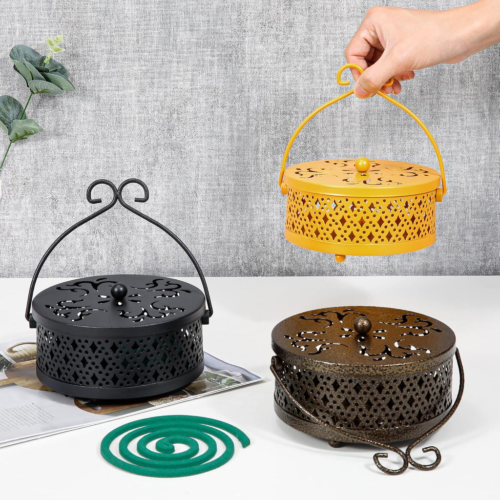 MyLifeUNIT Mosquito Coil Holder, Retro Portable Mosquito Incense Burner for Home and Camping (Yellow)