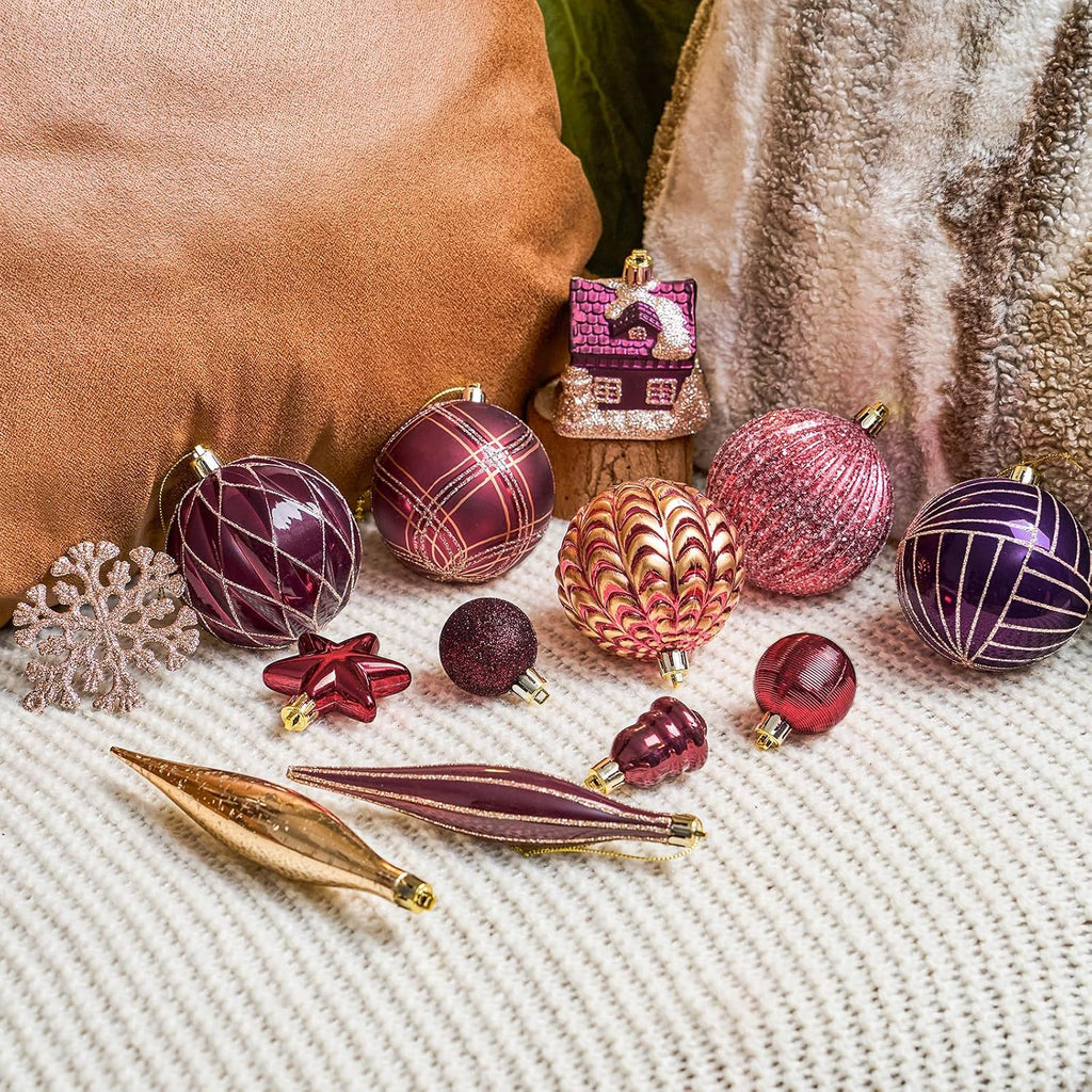 JORNOY 106Pcs Christmas Ornaments Bulk, Shatterproof Plastic Hanging Balls Bulbs Assorted Decor for Tree Decorations Home Holiday Party with Lanyard, Jewel Tone