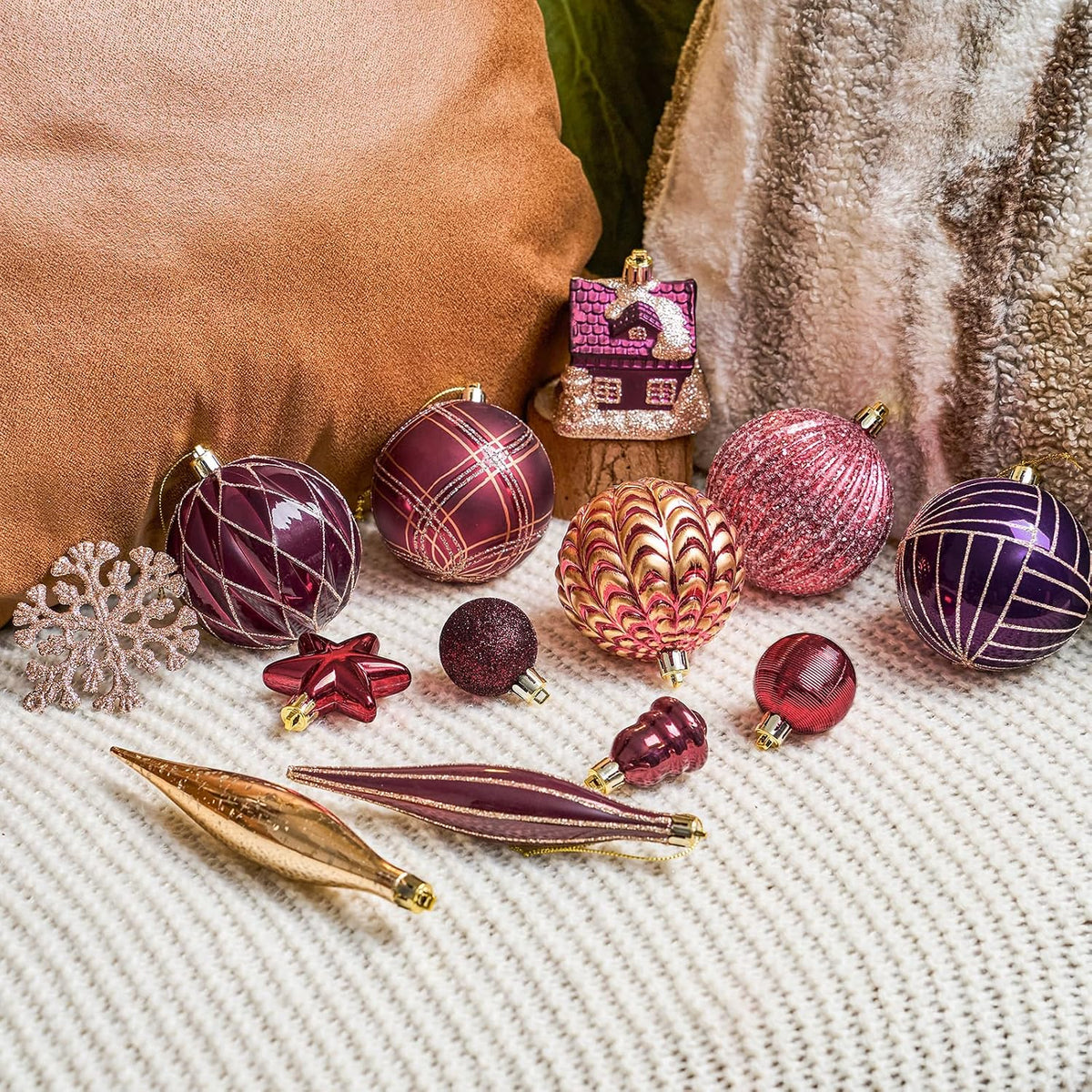 JORNOY 106Pcs Christmas Ornaments Bulk, Shatterproof Plastic Hanging Balls Bulbs Assorted Decor for Tree Decorations Home Holiday Party with Lanyard, Jewel Tone