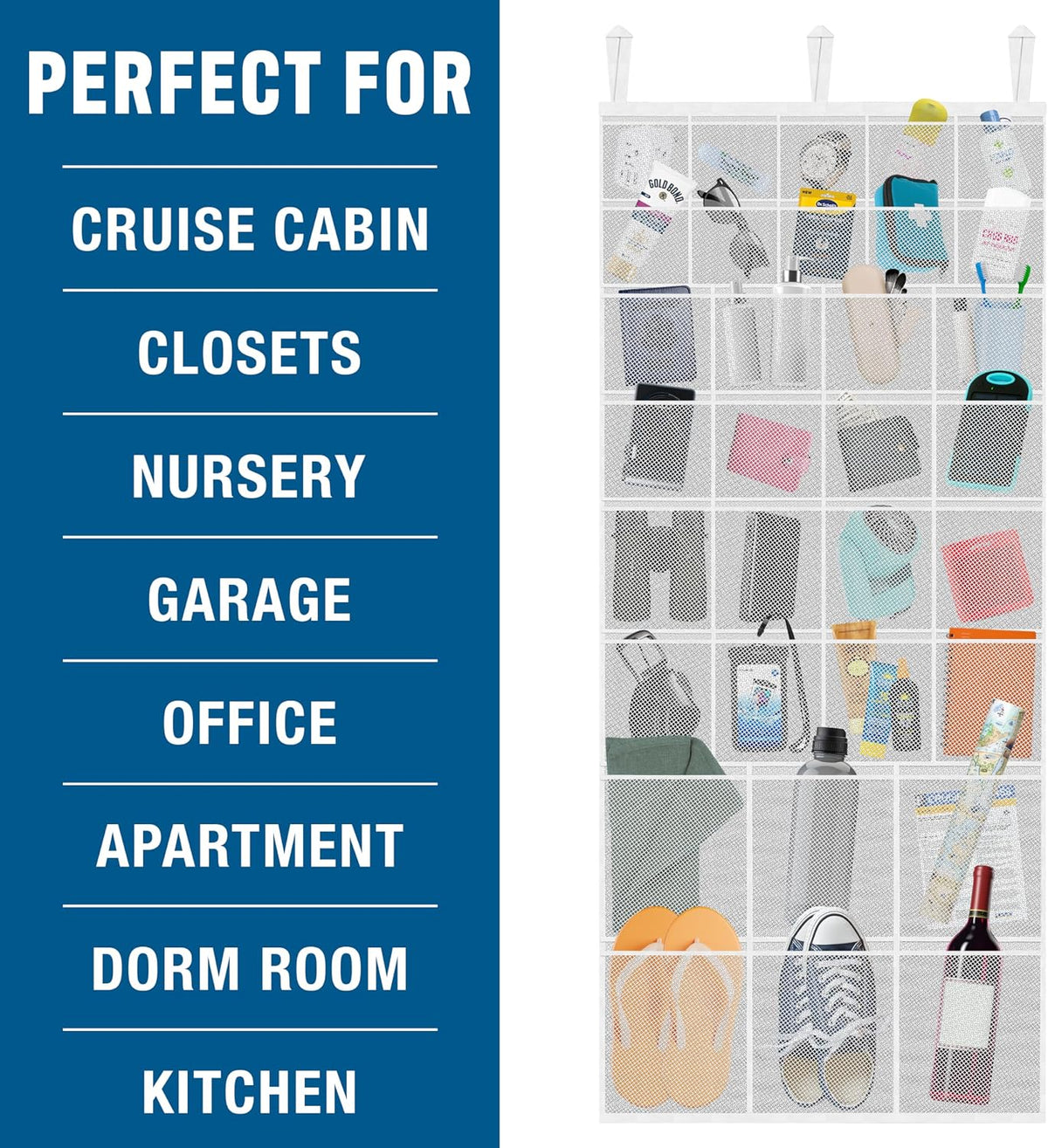 Cruise On Large Mesh Over-the-Door Hanging Organizer, 34 Pocket, 24x60 in