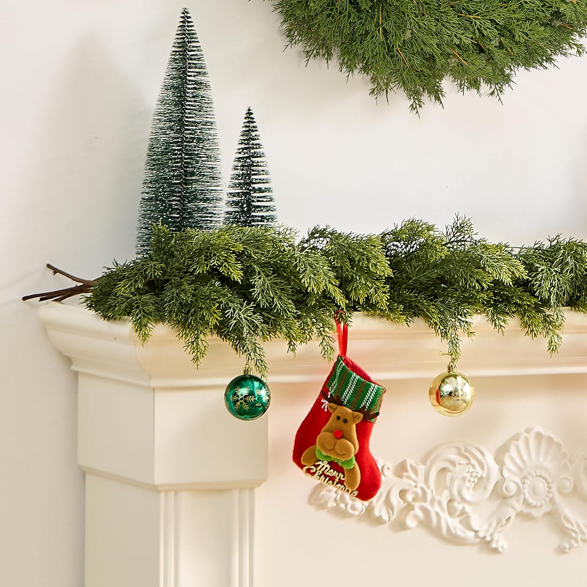20 inch Long Real Touch Cedar Stems, Artificial Faux Greenery 8Pcs
