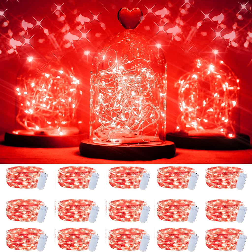 SmilingTown 15 Packs 20 Led Red Fairy Lights Battery Operated 6.6ft Silver String Lights Waterproof Firefly Starry Light for Bedroom Dorm DIY Table Centerpieces Halloween Christmas Party Decor