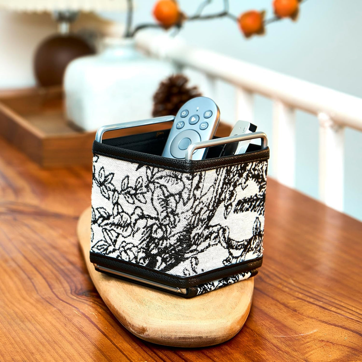 Leather Remote Control Holder - TV Remote Organizer Bedside Tapestry Caddy
