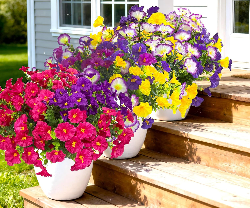 Artificial Faux Flowers for Outdoors,12 Pcs Fake Morning Glory Spring Decor