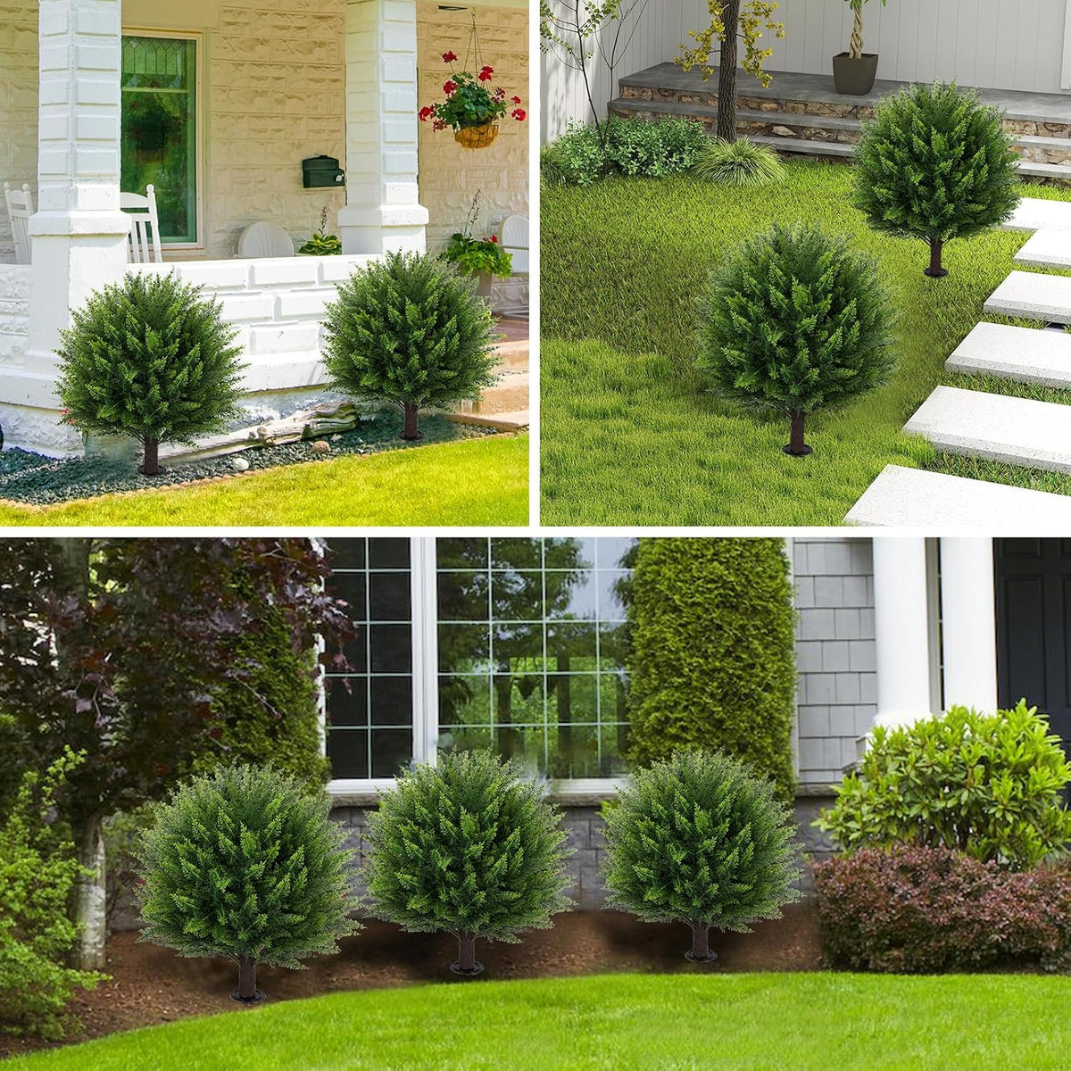 Set of 2 Artificial Cedar Topiary Ball Tree,23" with Ground Spike
