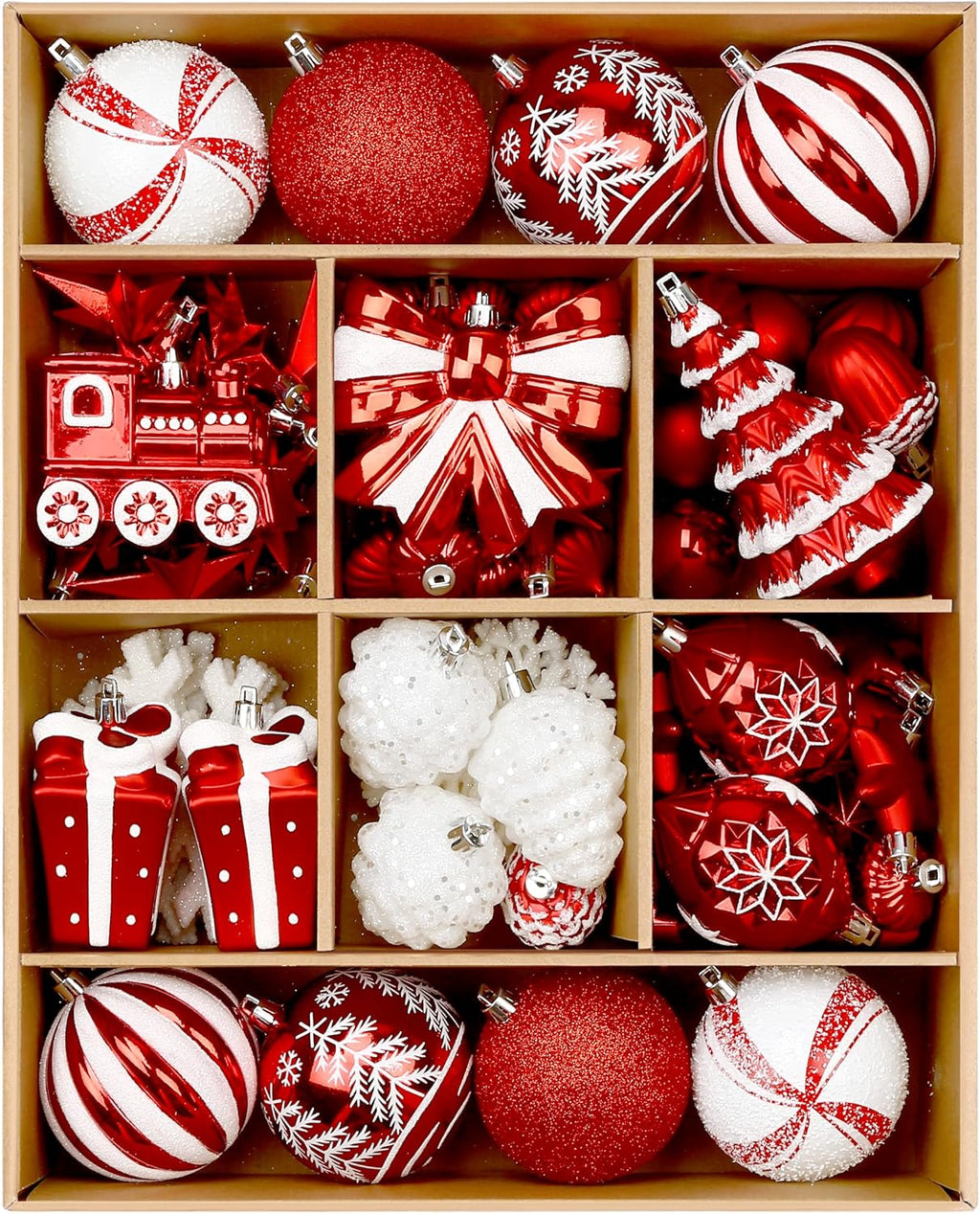Alupssuc 82pcs Classic Christmas Balls Ornaments Set, Red and White