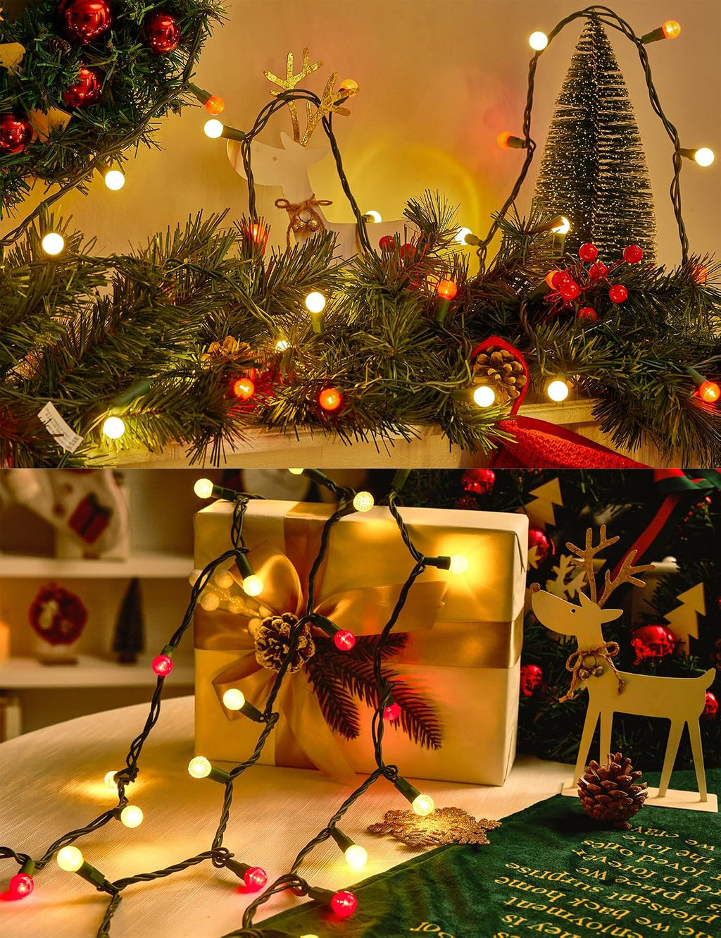 BOHON Red and White Christmas Lights 17FT 50 LED G15 Globe String Lights