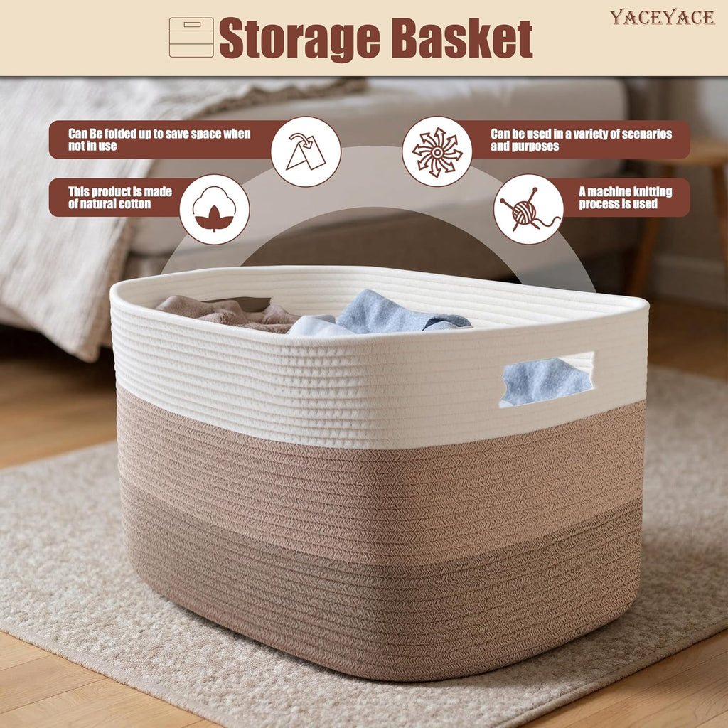 Storage Basket Large, Nursery Blanket Storage with Handle Living Room, Woven Storage Bin for Organizin Shelf, Decorative, 22"x17"x12"