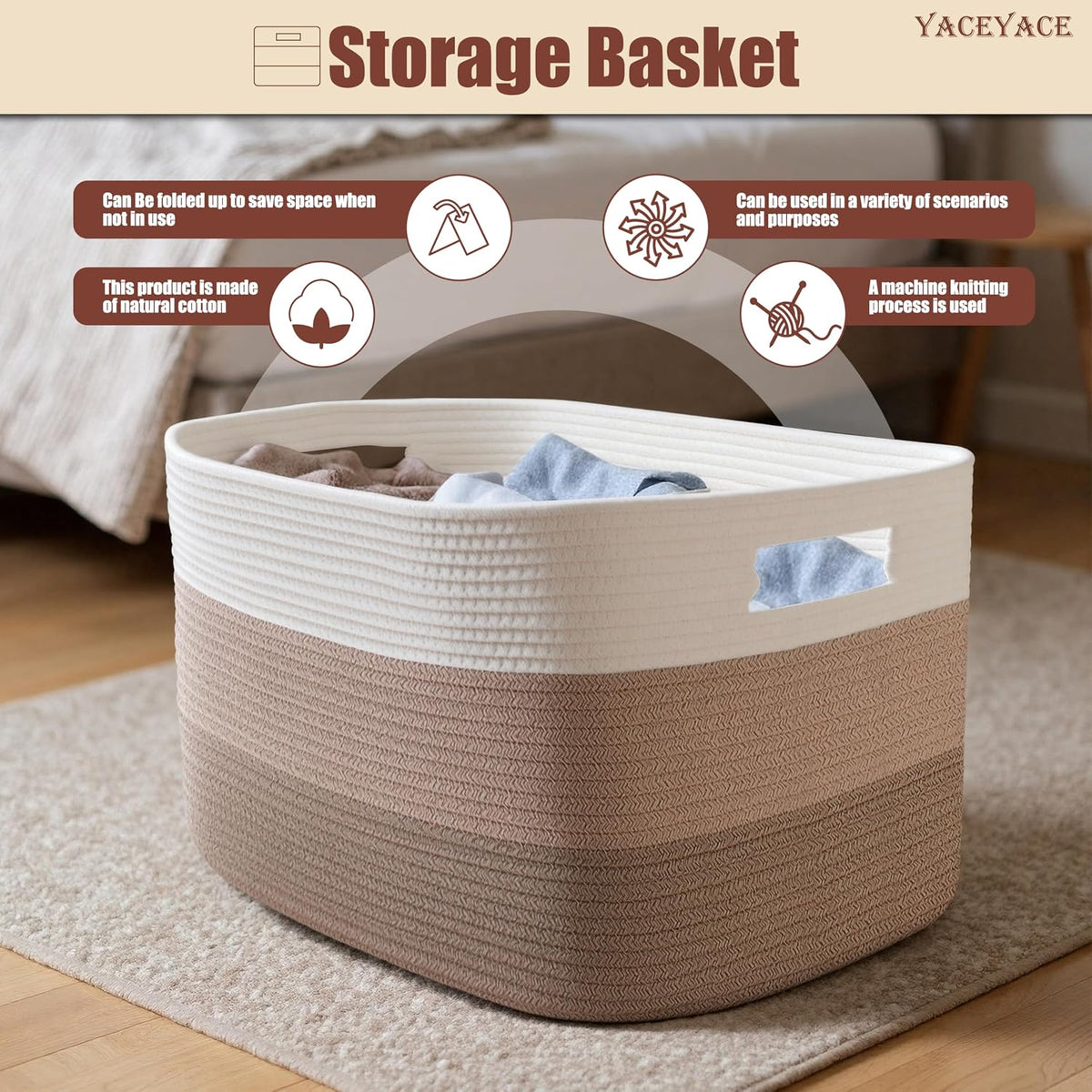 Storage Basket Large, Nursery Blanket Storage with Handle Living Room, Woven Storage Bin for Organizin Shelf, Decorative, 22"x17"x12"