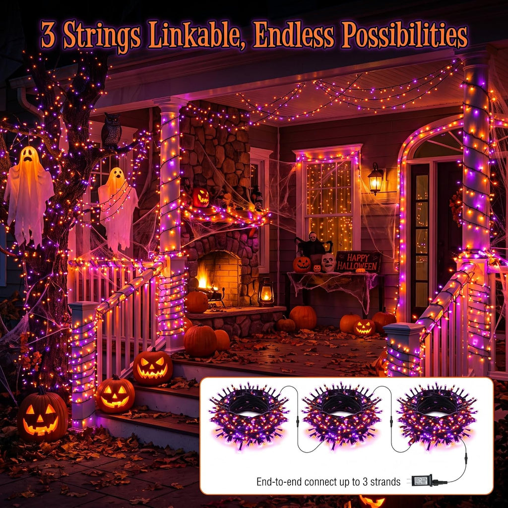 ODEETRONIC Purple & Orange Halloween Lights Outdoor, 98.42 ft, 300 LED