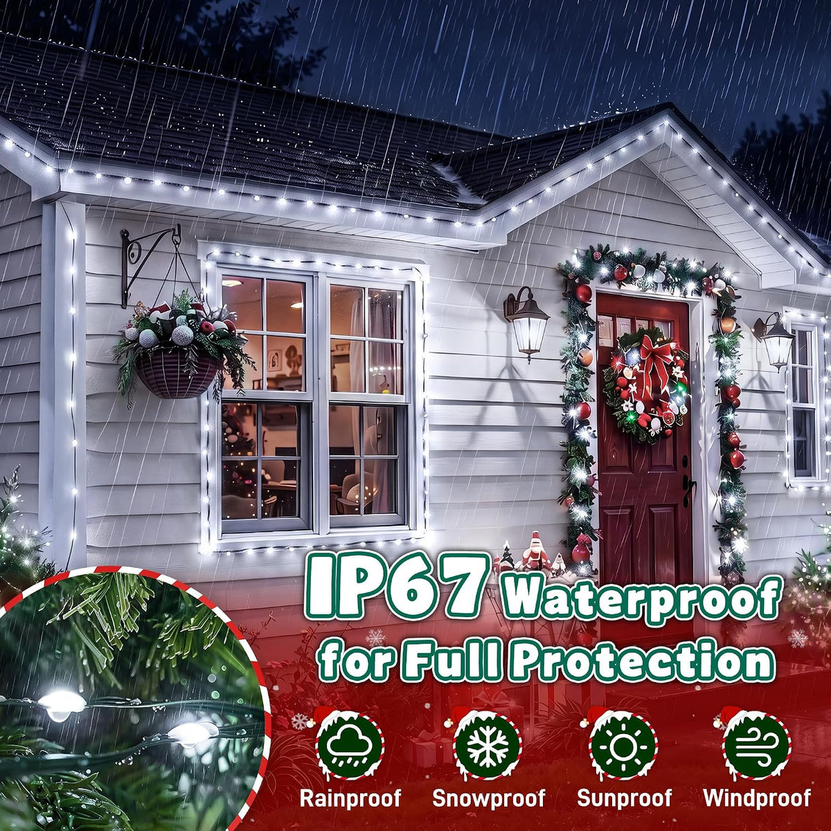 Outdoor Christmas Lights 300 LED 98FT, 13 Modes Cool White