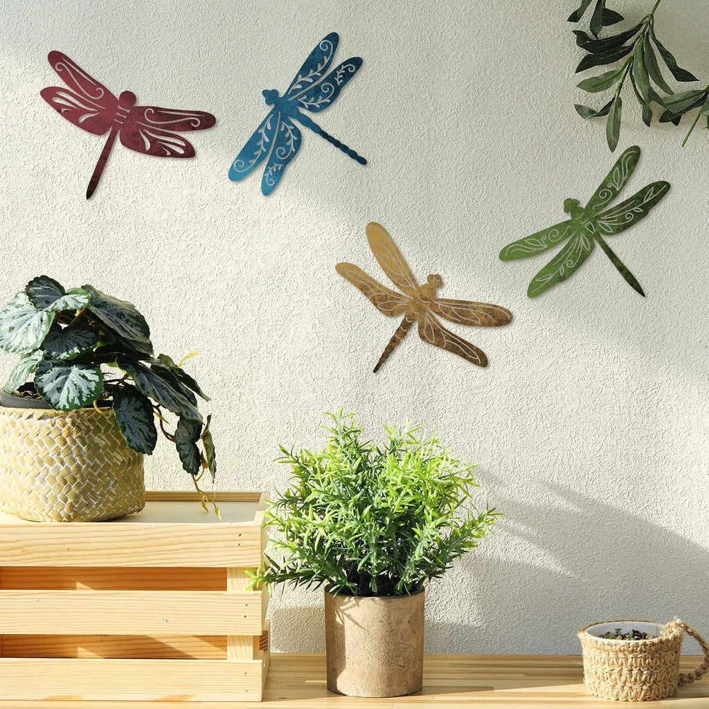Teling 4 Pcs Metal Dragonfly Wall Art Decor for Modern Farmhouse Home