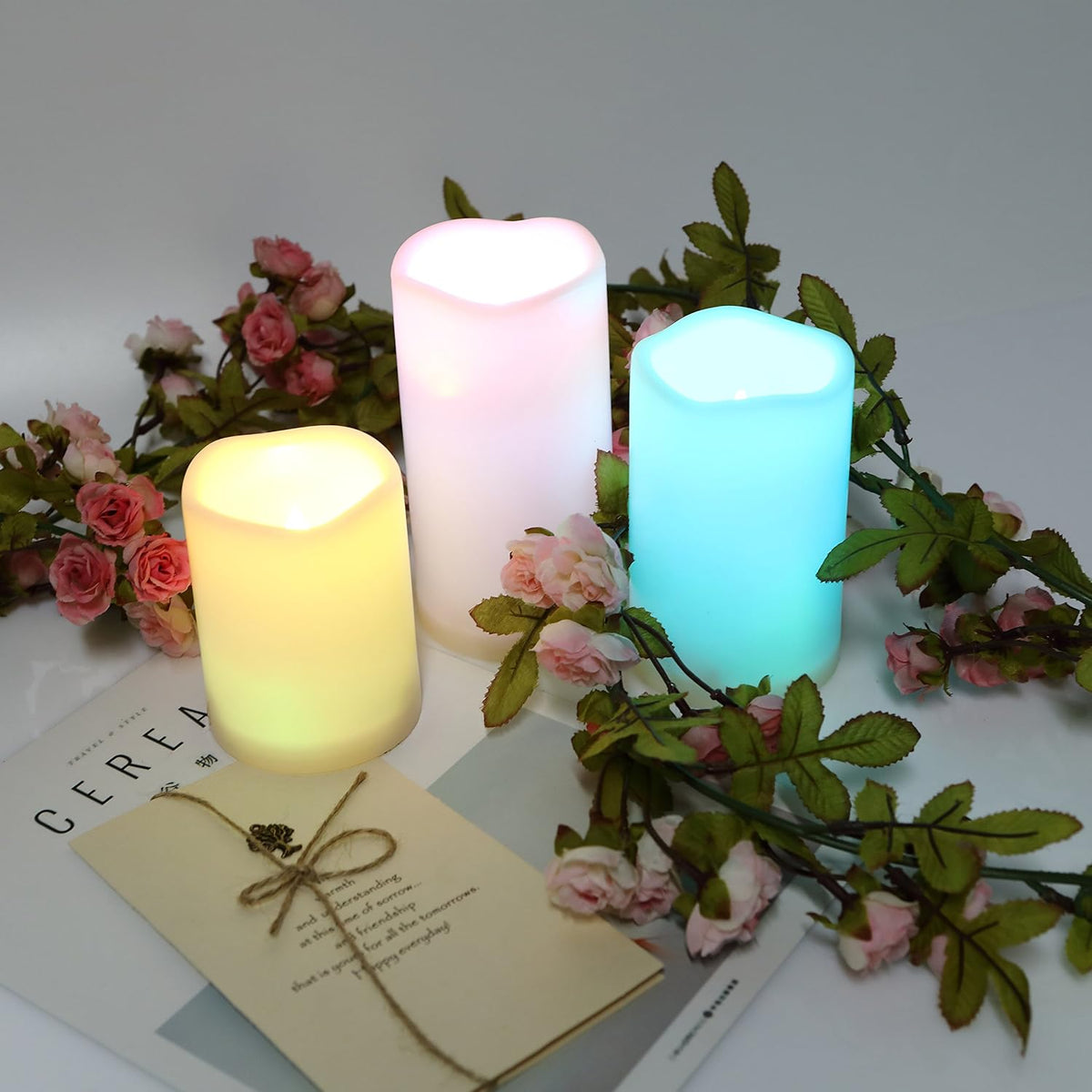 2 Pack Color Changing LED Flameless Pillar Candles with Remote, 3” x 4”