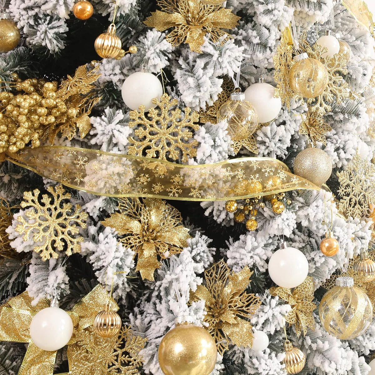 Clear Christmas Ball Ornaments,24ct Shatterproof Plastic Decorative Christmas Ornaments Hanging Xmas Tree Baubles Set with Stuffed Delicate Glittering Decorations for Holiday Party Home Decor (Gold)