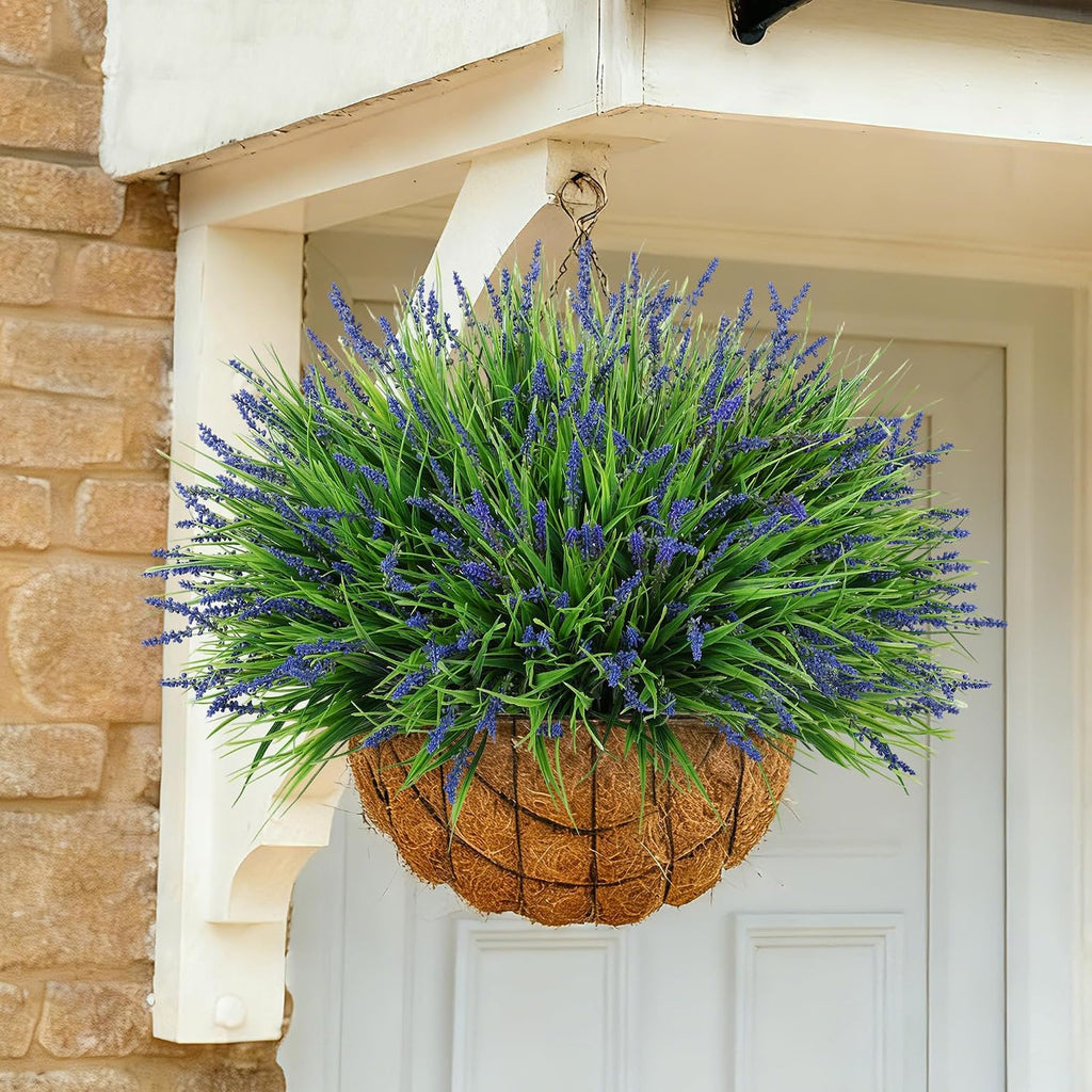 Ivydale 20PCS Artificial Plants Fake Flowers Monkey Grass for Outdoors,UV Resistant Realistic Purple Faux Greenery Shrubs Outside Decor for Home Garland Porch Patio Balcony Planter Yard Office Pathway