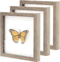 Super-Sturdy, Real Wood 8x8 Shadow Box Frame 3pk. Hardwood Display with Real Glass. Best Shadowbox to Showcase Photos, Tickets, Wedding Bouquets, CDs, Medals, Awards and Insects (3, Weathered Grey)