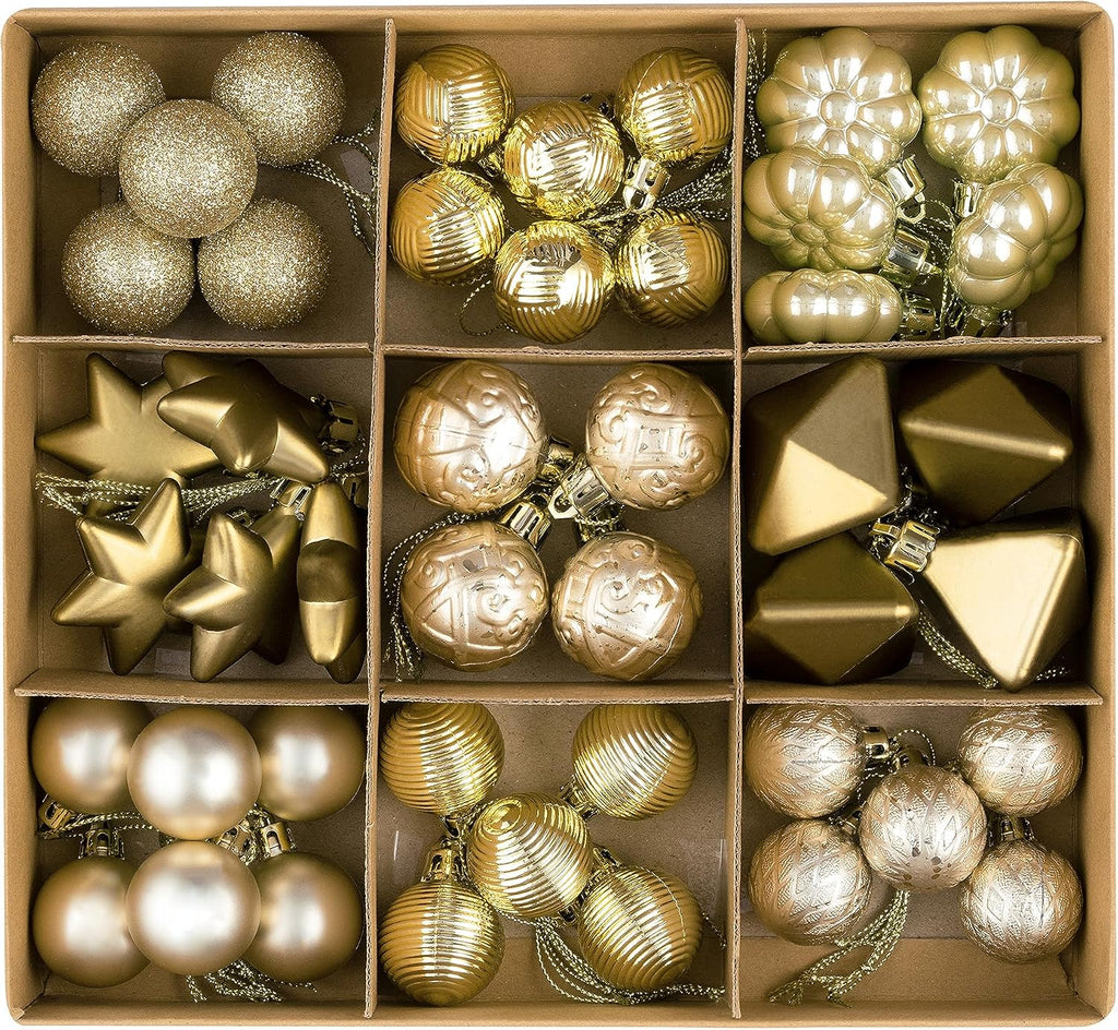 DecorbyHannah 45ct Mini Christmas Ornaments Set Tree Decorations Gold White