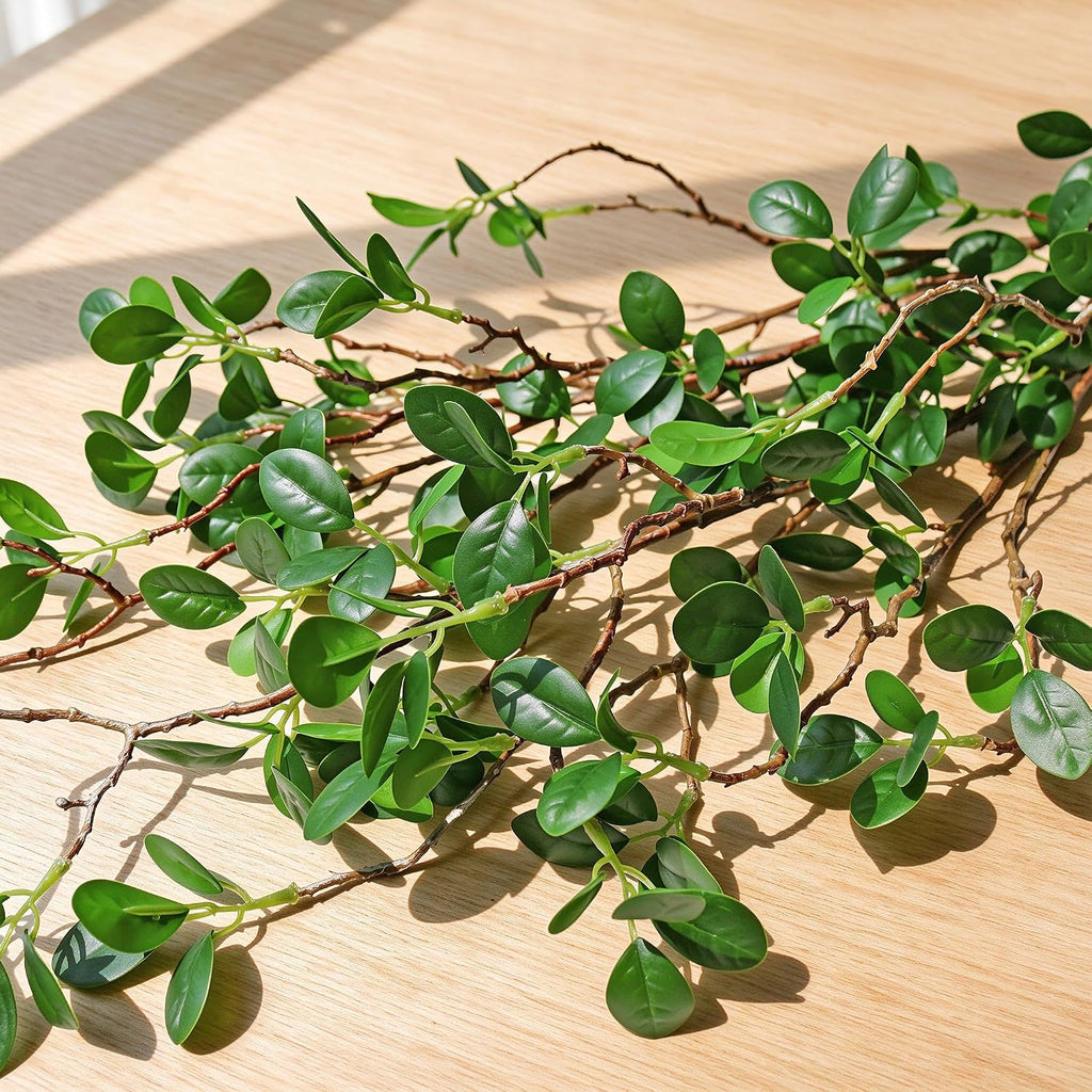 Htmeing Artificial Eucalyptus Green Branches with Leaves Faux Long Stems Fake Greenery Plants Ficus Twigs for Home Office Shop Farmhouse Decoration 110cm/43 (5 PCS)