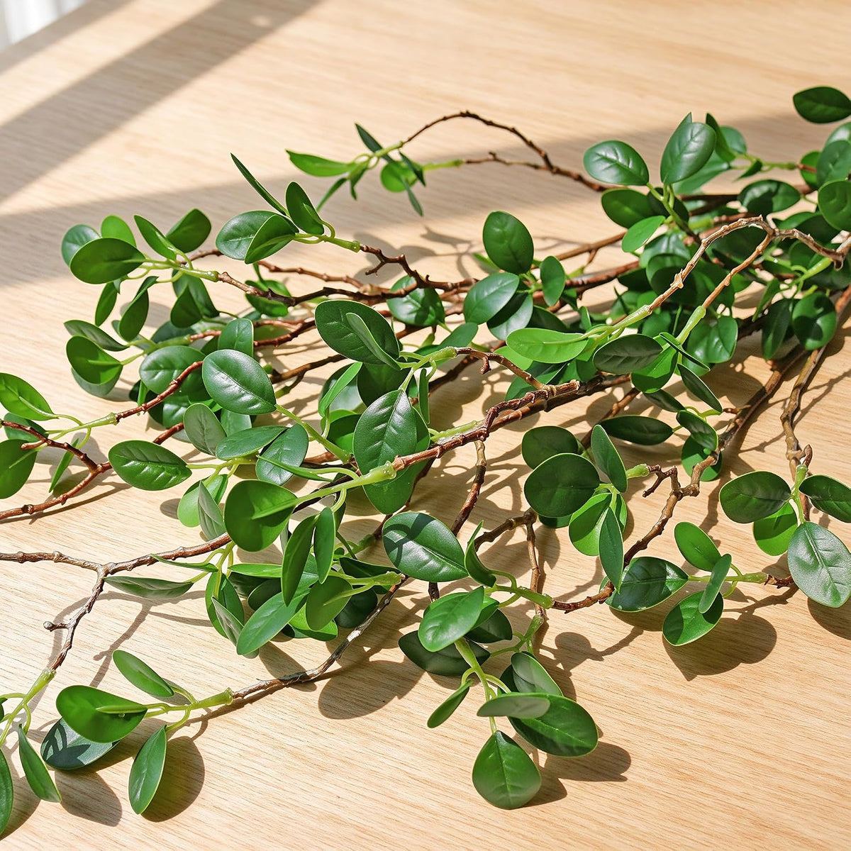 Htmeing Artificial Eucalyptus Green Branches with Leaves Faux Long Stems Fake Greenery Plants Ficus Twigs for Home Office Shop Farmhouse Decoration 110cm/43 (5 PCS)