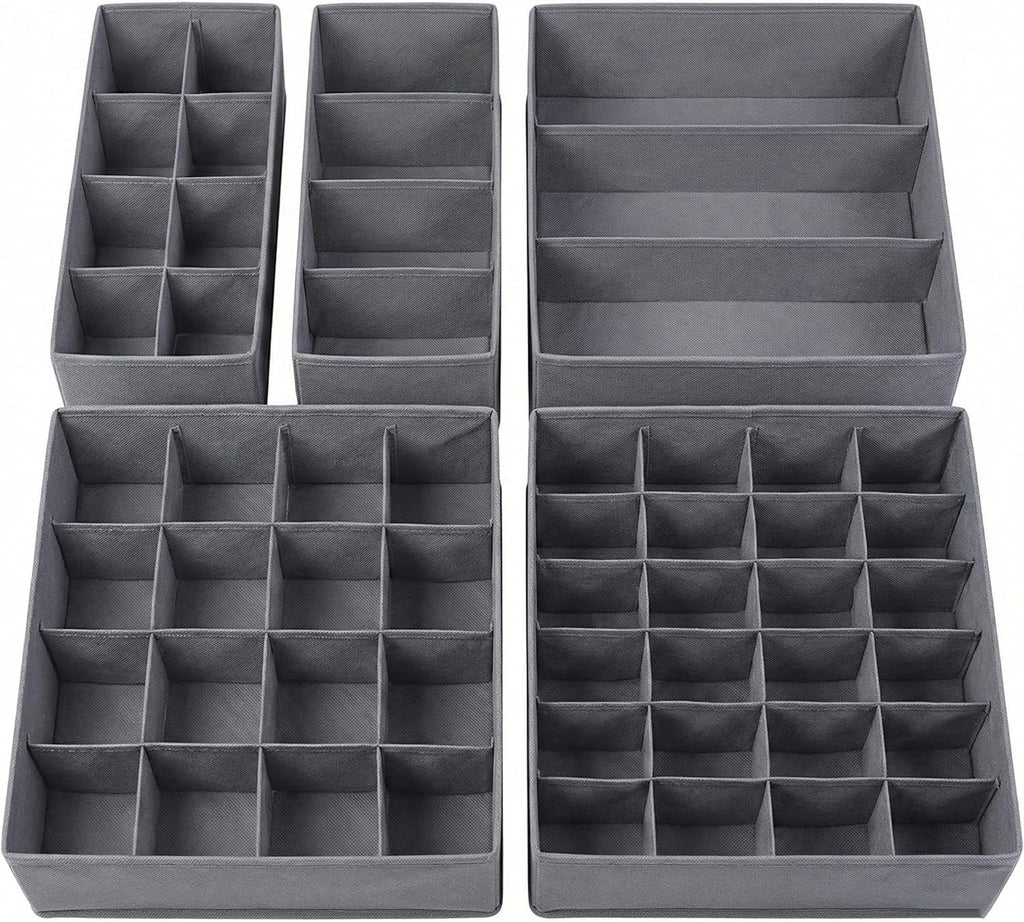 SUREMAX 5-Pack Underwear Drawer Organizer for Socks, Bras, Ties, Grey