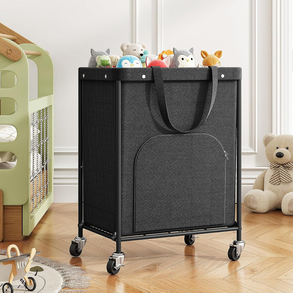 170L Large Laundry Basket with Wheels, Rolling Laundry Hamper Easy Access Clothing Minimizes Bending, Laundry Cart with 4 Silent Casters & Removable Bag for Bedroom, Bathroom, Laundry Room,Black