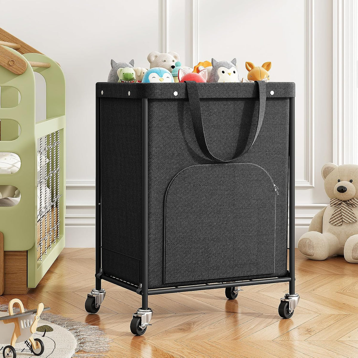 170L Large Laundry Basket with Wheels, Rolling Laundry Hamper Easy Access Clothing Minimizes Bending, Laundry Cart with 4 Silent Casters & Removable Bag for Bedroom, Bathroom, Laundry Room,Black