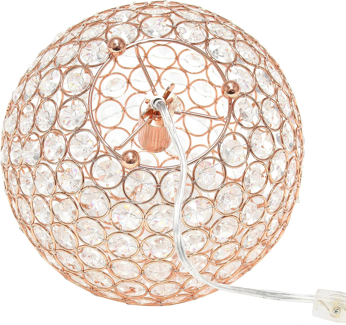 Elegant Designs LT1067-RGD 10" Elipse Crystal Collection Metal Crystal Ball Sequin Table Desk Lamp for Accent Lighting, Décor, Living Room, Rose Gold