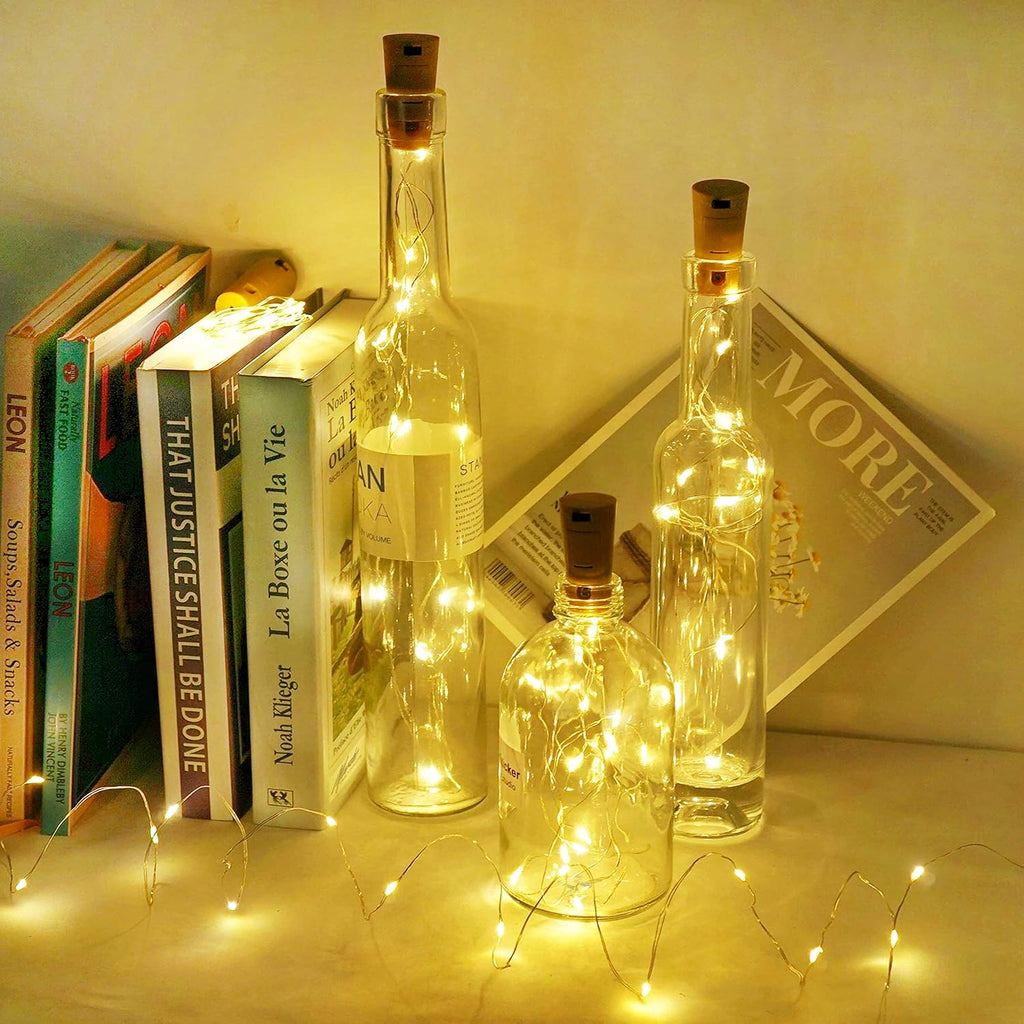 Wine Bottle Lights with Cork Switch, 15 LED 8 Pack Battery Operated Mini Fairy Copper Wire Cork String Lights for Party Wedding Christmas Festival Decoration (Warm White)