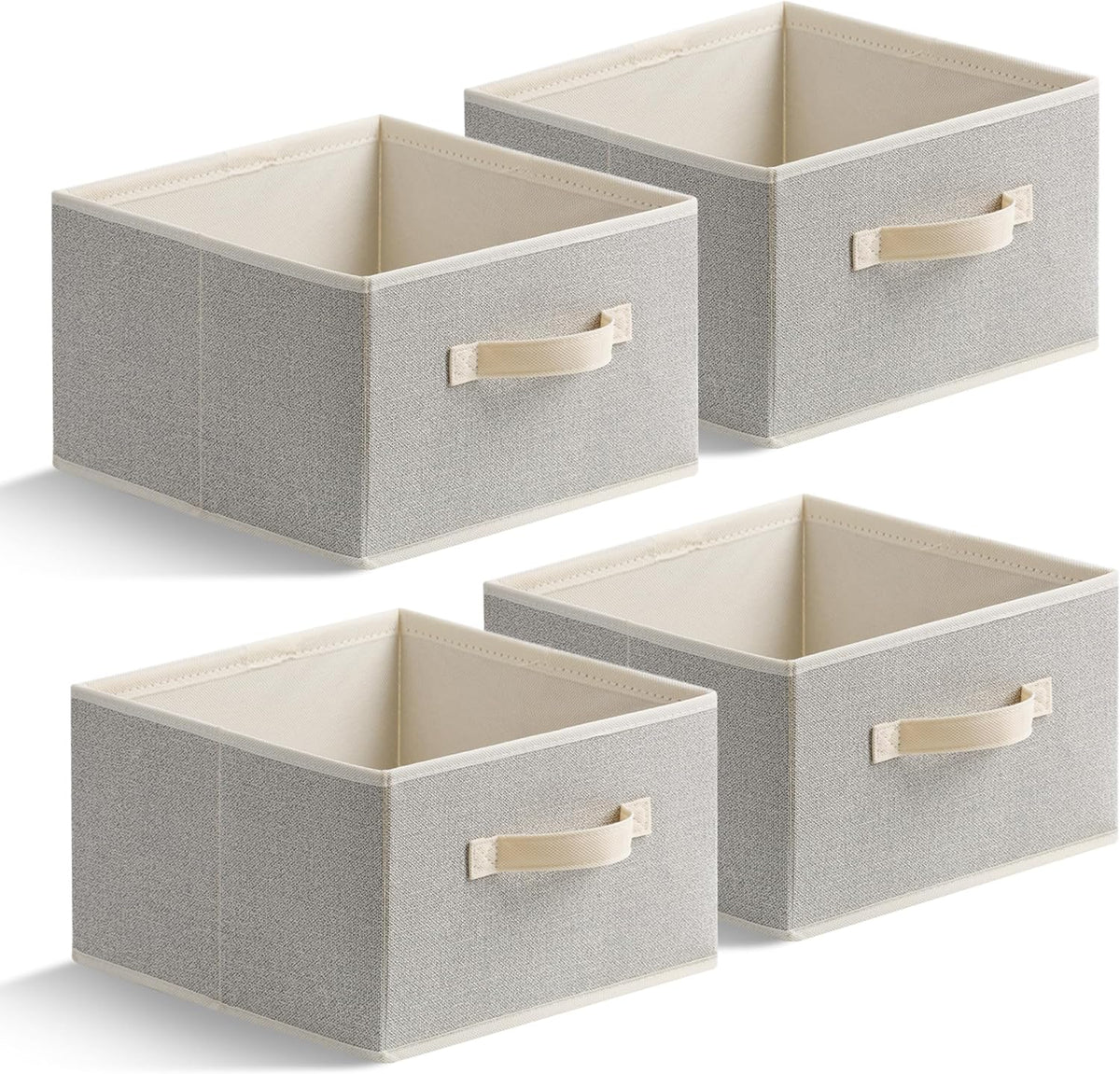 11 inch Storage Baskets, Woven Fabric Bins, Storage Cubes with Reinforced Handles, Organizer Bins for Closet Shelves, Foldable, for Clothes (Beige, 4PCS/11*11*7.8inch)