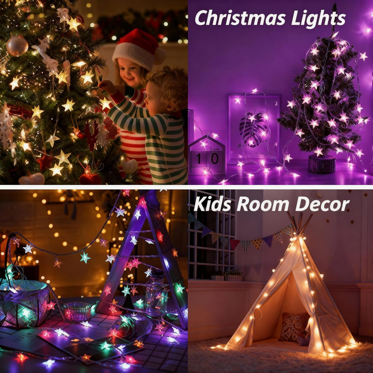Solhice 40ft Color Changing Star String Lights for Bedroom 120 LEDs, Twinkle Lights USB Powered for Kids Room Indoor, Hanging Lights with Remote