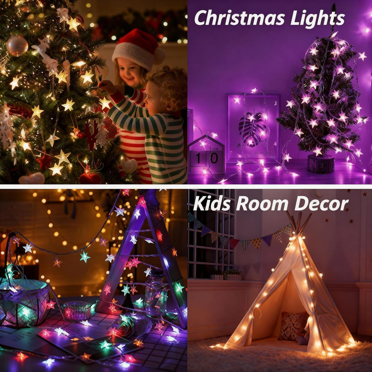 Solhice 40ft Color Changing Star String Lights 120 LEDs, 4th of July Decor Twinkle Lights USB Powered for Kids Bedroom Indoor, Hanging Lights with Remote for Outdoor (Pack of 2)