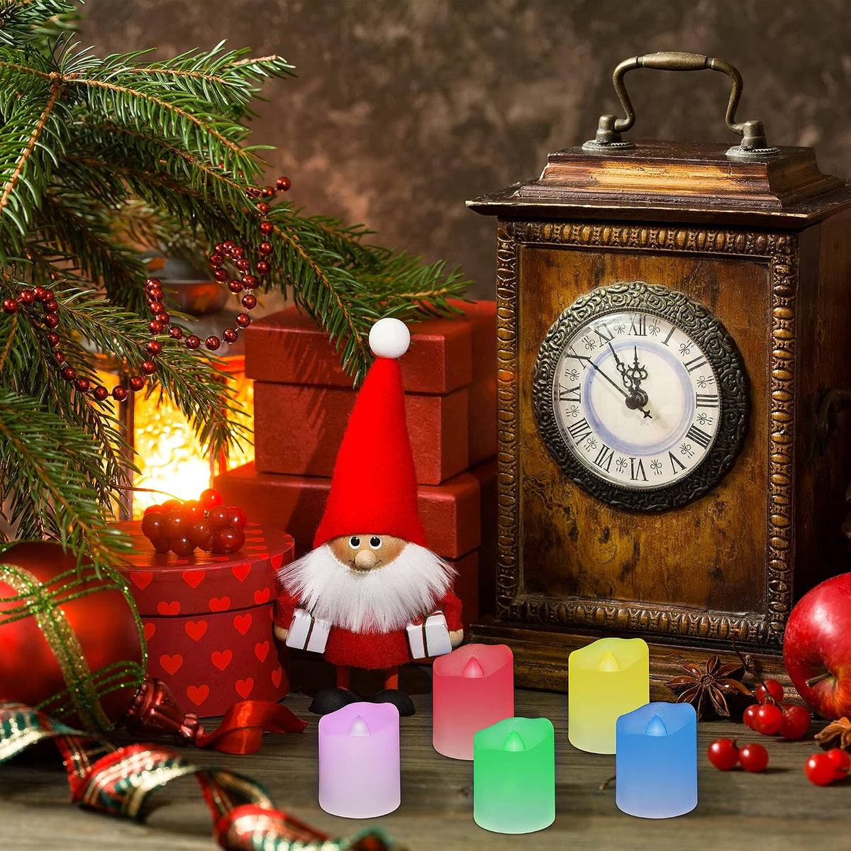 FPOO RGB Rechargeable Flameless Tea Lights Candles, Timer & Remote, 12PCS