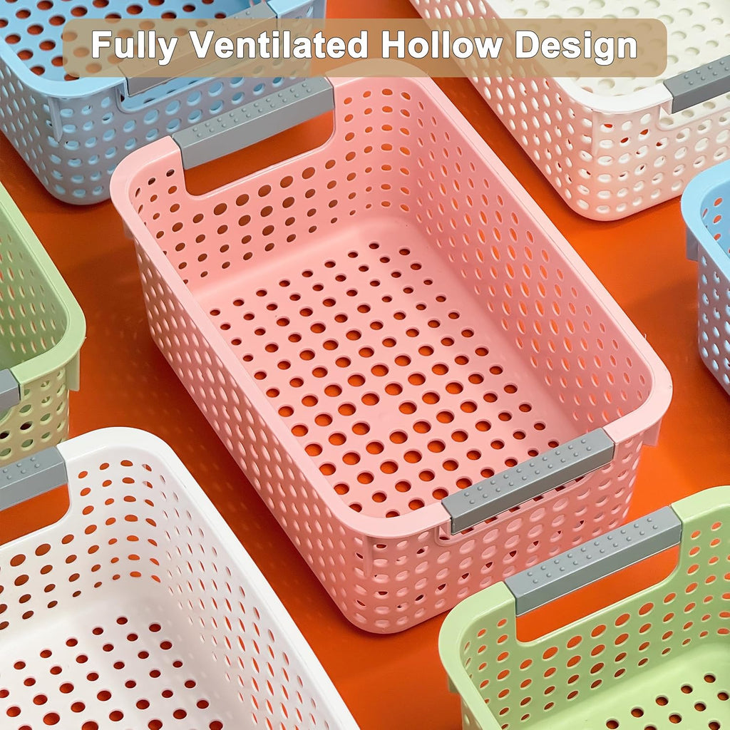 Soddeph 4-Pack Hollow Plastic Storage Baskets with Handles(Blue, Small)