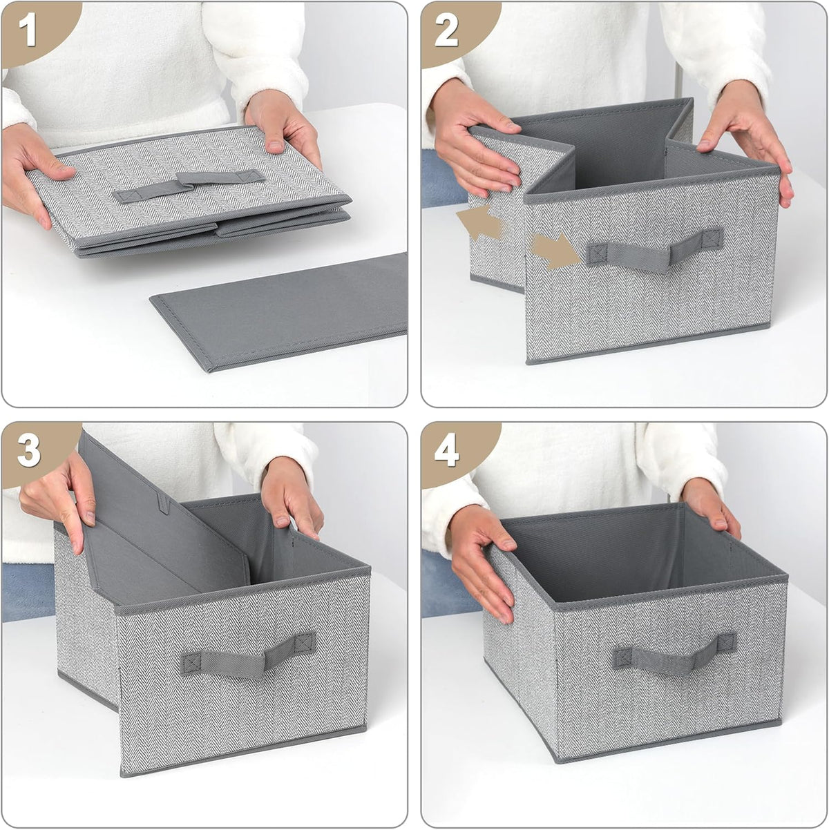11 inch Storage Baskets, Woven Fabric Bins, Storage Cubes with Reinforced Handles, Organizer Bins for Closet Shelves, Foldable, for Clothes (Gray, 2PCS/11*11*7.8inch)