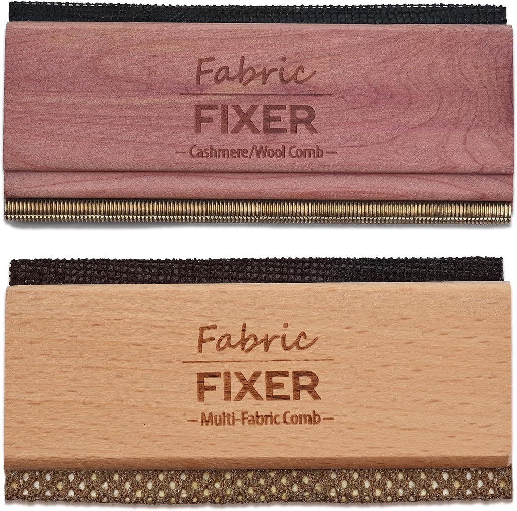 Cashmere and Multi-Fabric Sweater Comb Combo (Cedar Wood Handle Double Edge Design) Manual Fabric Defuzzer Wool Lint Shaver Comb Scraper for Clothing Pills, Furniture, Sheets and Fabrics